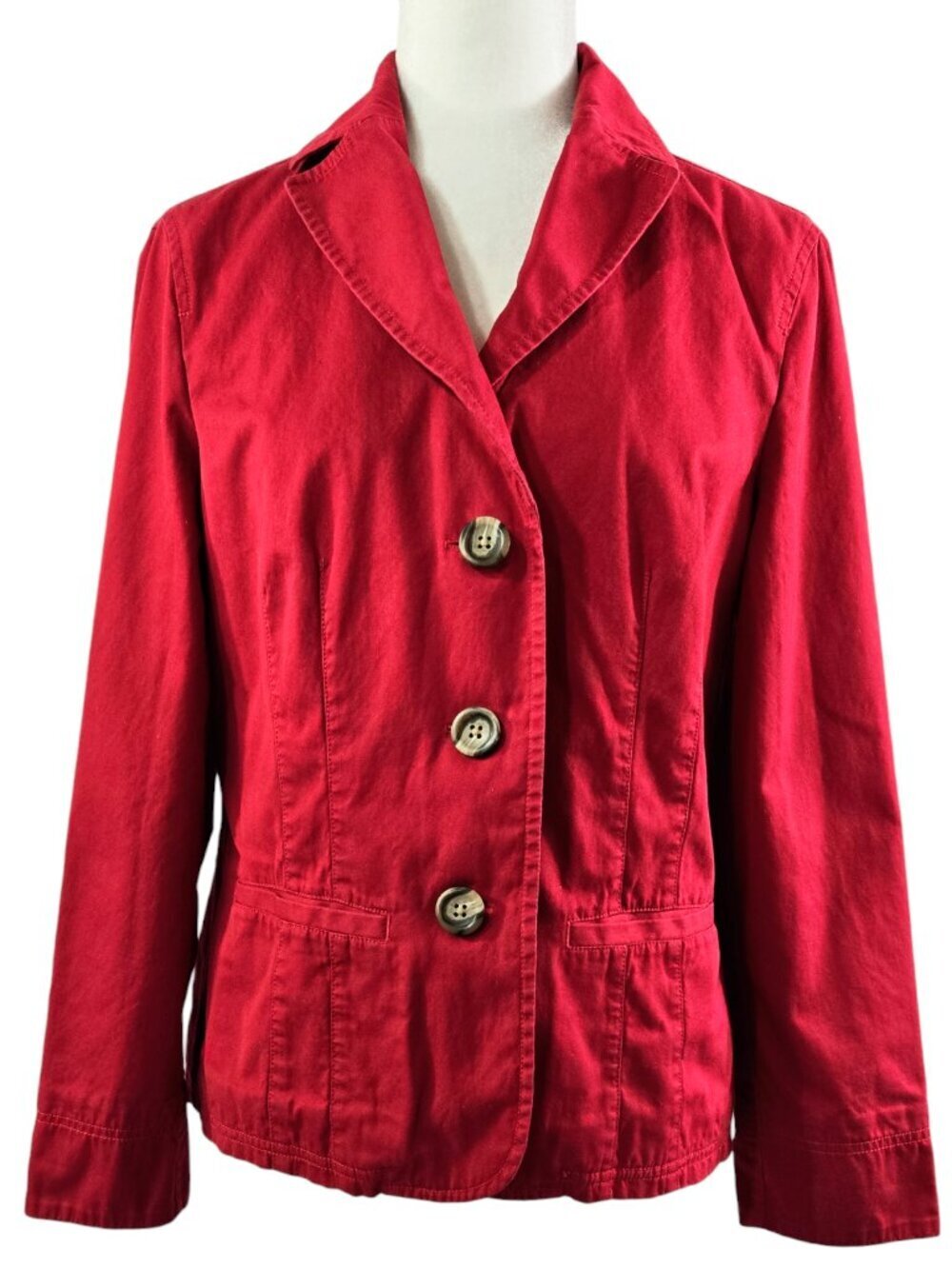 L.L. Bean Red Cotton 3 Button Blazer Pockets Classic Preppy Whimsical